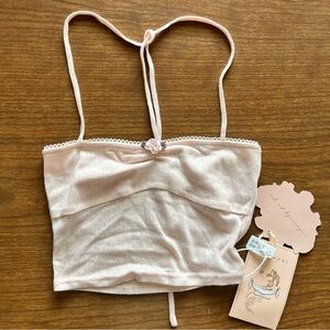 LaceMade cropped pink halter top, very soft, size small